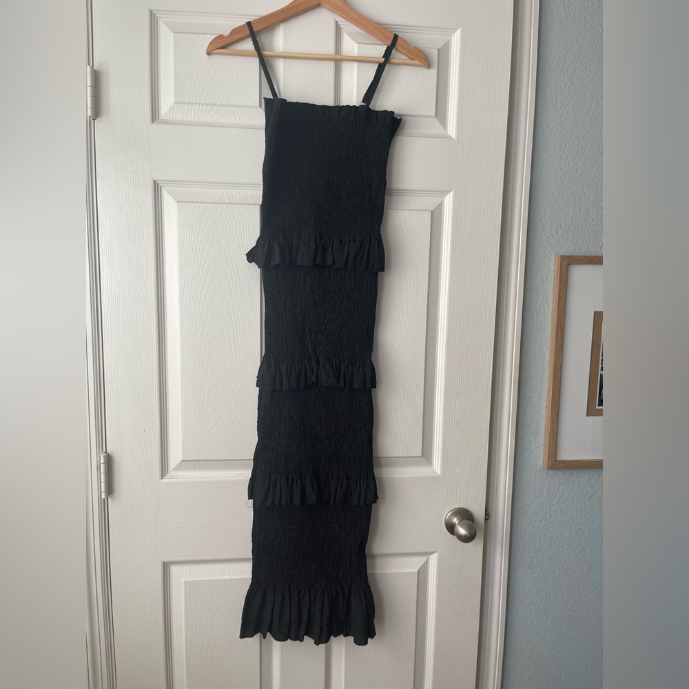 Black Ruffled Strapless Dress - Bodycon dress